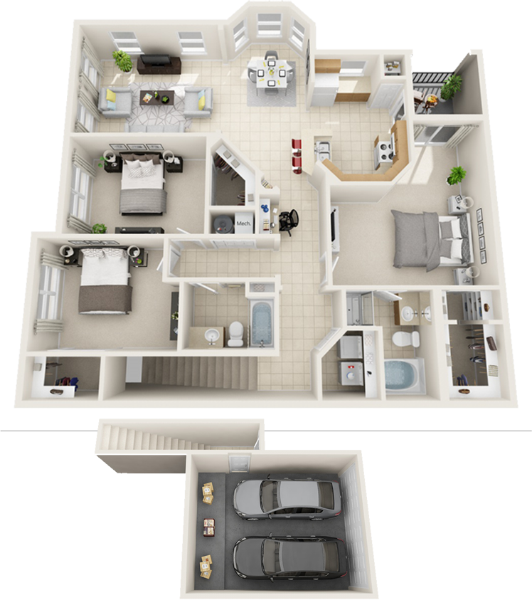 Polo Glen Apartments C4 w/ 2-Car Garage - Upper